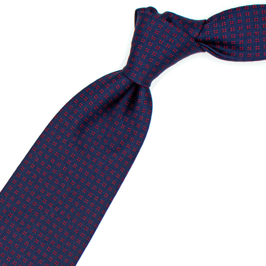 Cravatta blu con quadratini rossi