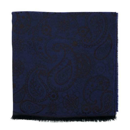 Scialle jacquard modal & lana motivo paisley blu