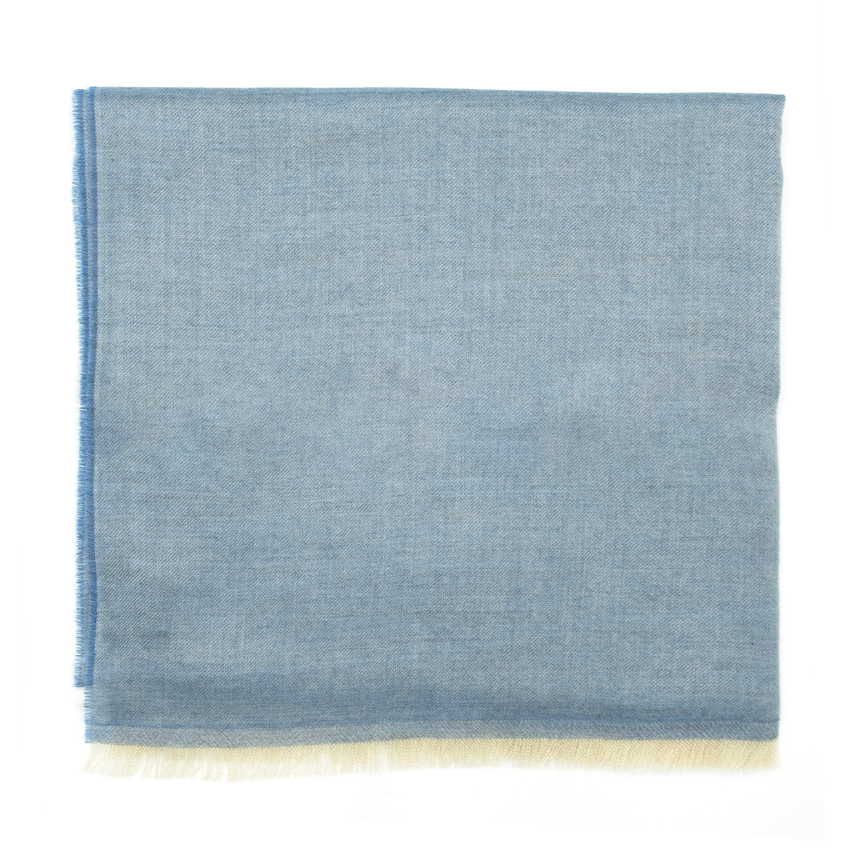 Stola cashmere & seta tinta unita azzurra sfrangiata